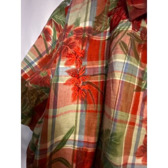 Lemon Grass Studio Plaid/Floral Embroidered Tank/Shirt Size Large - Picture 5 of 9